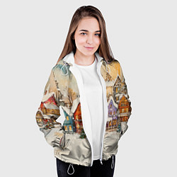 Куртка с капюшоном женская Новогодний городской пейзаж, цвет: 3D-белый — фото 2