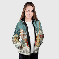 Куртка с капюшоном женская Праздничный новогодний город, цвет: 3D-черный — фото 2