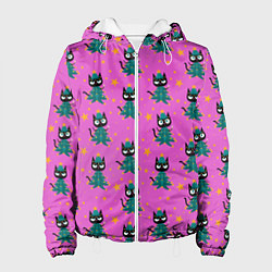 Женская куртка Черный кот в костюме новогодней елки паттерн