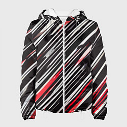 Женская куртка Диагональные красно-белые полосы на чёрном фоне