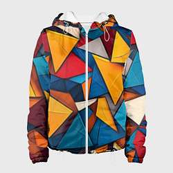 Куртка с капюшоном женская Разноцветные треугольники, цвет: 3D-белый