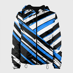 Женская куртка Бело-синие диагональные полосы на чёрном фоне