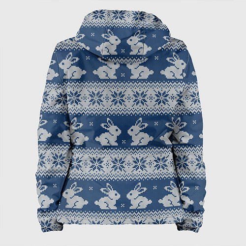 Женская куртка Вязаный зимний узор с милыми зайчатами / 3D-Белый – фото 2