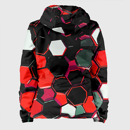 Женская куртка Красно-белые шестиугольники на чёрном фоне / 3D-Белый – фото 2