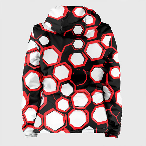 Женская куртка Красно-белые шестиугольники на чёрном фоне / 3D-Белый – фото 2