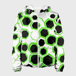 Женская куртка Чёрно-зелёные шестиугольники на белом фоне