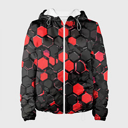 Женская куртка Красно-серые шестиугольники на чёрном фоне