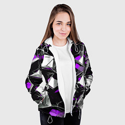 Куртка с капюшоном женская Фиолетово-белый паттерн на чёрном фоне, цвет: 3D-белый — фото 2