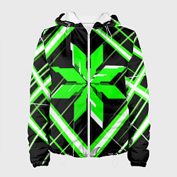 Женская куртка Зелёно-белая звезда и полосы на чёрном фоне