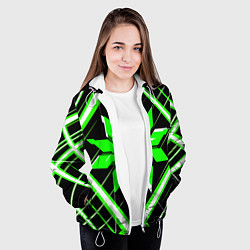 Куртка с капюшоном женская Зелёно-белая звезда и полосы на чёрном фоне, цвет: 3D-белый — фото 2