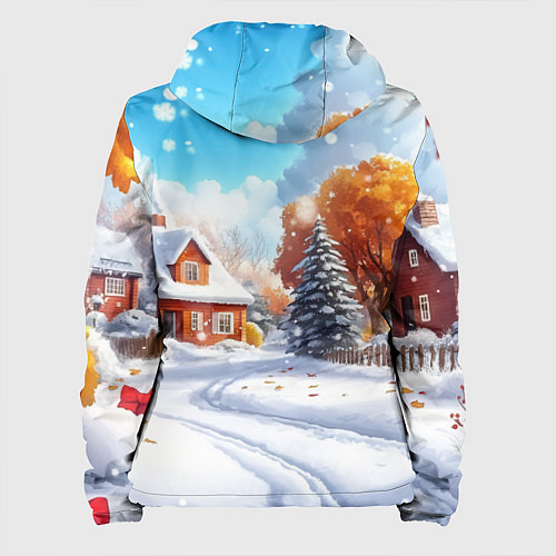 Женская куртка Новогодний пейзаж и домики / 3D-Белый – фото 2