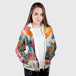 Куртка с капюшоном женская Новый год - горы и пейзаж, цвет: 3D-белый — фото 2