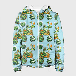 Женская куртка Паттерн зелёные новогодние змейки
