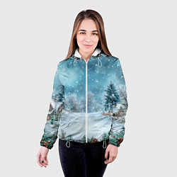 Куртка с капюшоном женская Новогодний снег, цвет: 3D-белый — фото 2