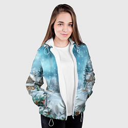 Куртка с капюшоном женская Новогодний снег, цвет: 3D-белый — фото 2