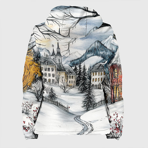 Женская куртка Заснеженный старый город / 3D-Черный – фото 2