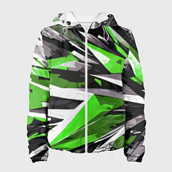 Куртка с капюшоном женская Чёрно-зелёная-белая абстракция, цвет: 3D-белый
