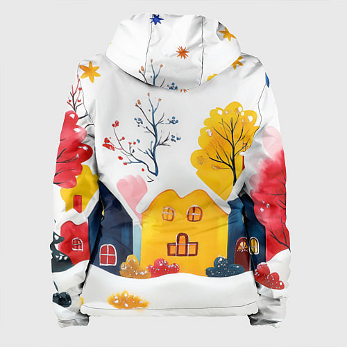 Женская куртка Желтые и синие новогодние домики / 3D-Белый – фото 2