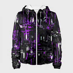 Женская куртка Бело-фиолетовая тревожная абстракция на чёрном фон