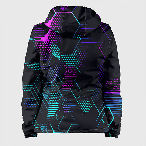 Женская куртка Розово-голубые точки и линии на чёрном фоне / 3D-Белый – фото 2