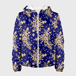 Женская куртка Золотые снежинки на синем шелке