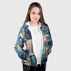 Куртка с капюшоном женская Аниме влюбленные на пэчворк, цвет: 3D-белый — фото 2