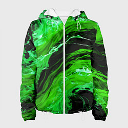 Женская куртка Зелёные брызги на чёрном фоне