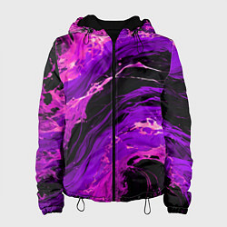 Куртка с капюшоном женская Фиолетовые брызги на чёрном фоне, цвет: 3D-черный