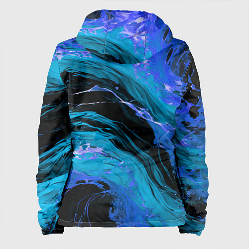 Женская куртка Синие брызги на чёрном фоне / 3D-Белый – фото 2