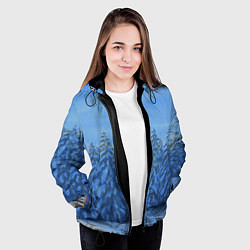 Куртка с капюшоном женская Ёлки под снегом в лесу, цвет: 3D-черный — фото 2