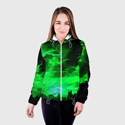 Куртка с капюшоном женская Кислотный зелёный закат, цвет: 3D-белый — фото 2