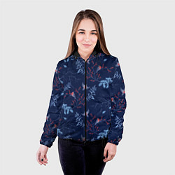 Куртка с капюшоном женская Зимние ветки и птицы, цвет: 3D-черный — фото 2