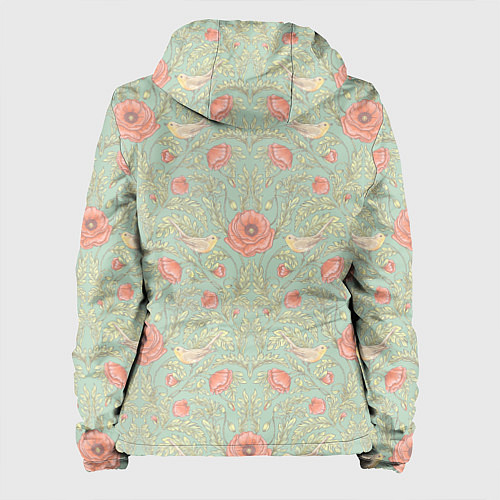 Женская куртка Орнамент с маками и птицами / 3D-Белый – фото 2