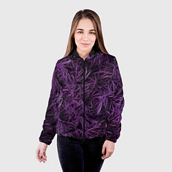 Куртка с капюшоном женская Фиолетовая трава на чёрном фоне, цвет: 3D-черный — фото 2