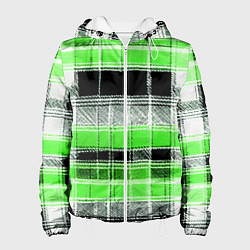 Куртка с капюшоном женская Белые полосы на чёрно-зелёном фоне, цвет: 3D-белый