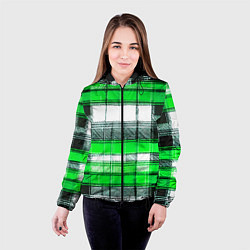 Куртка с капюшоном женская Чёрные полосы на зелёном-белом фоне, цвет: 3D-черный — фото 2
