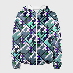 Куртка с капюшоном женская Бирюзовый абстрактный паттерн, цвет: 3D-белый