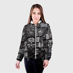 Куртка с капюшоном женская Пэчворк с африканскими масками, цвет: 3D-белый — фото 2