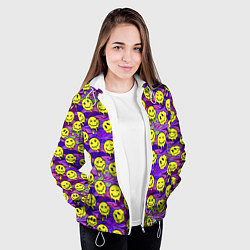 Куртка с капюшоном женская Психоделические желтые смайлы, цвет: 3D-белый — фото 2