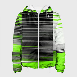 Куртка с капюшоном женская Белые вертикальные полосы на чёрно-зелёном фоне, цвет: 3D-белый