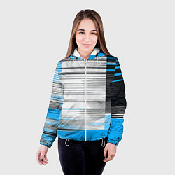 Куртка с капюшоном женская Чёрные вертикальные полосы на сине-белом фоне, цвет: 3D-белый — фото 2