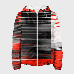 Куртка с капюшоном женская Белые вертикальные полосы на чёрно-красном фоне, цвет: 3D-белый