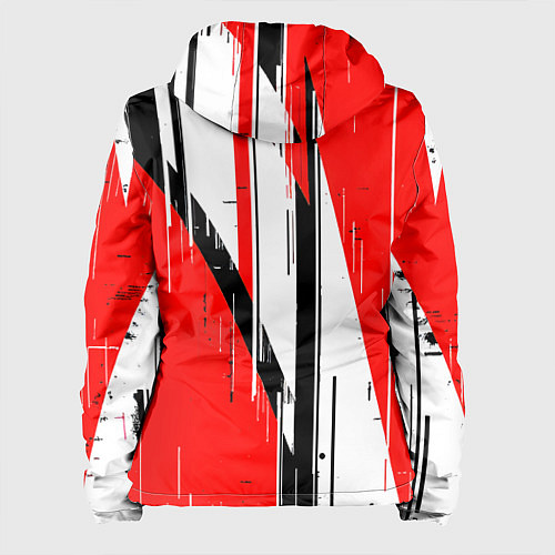 Женская куртка Чёрно-белые вертикальные полосы на красном фоне / 3D-Белый – фото 2