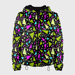 Женская куртка Неоновые разноцветные треугольники на черном