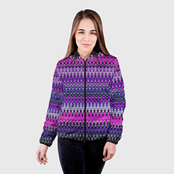 Куртка с капюшоном женская Сиренево-розовый узоры, цвет: 3D-черный — фото 2