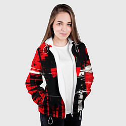 Куртка с капюшоном женская Красно-белый гранж на чёрном фоне, цвет: 3D-белый — фото 2