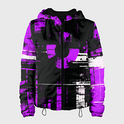 Куртка с капюшоном женская Фиолетово-белый гранж на чёрном фоне, цвет: 3D-черный