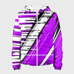 Женская куртка Чёрно-белые глитч полосы на фиолетовом фоне