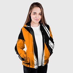 Куртка с капюшоном женская Вертикальные чёрные линии на оранжево-белом фоне, цвет: 3D-черный — фото 2