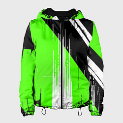 Женская куртка Вертикальные чёрные линии на зелёно-белом фоне